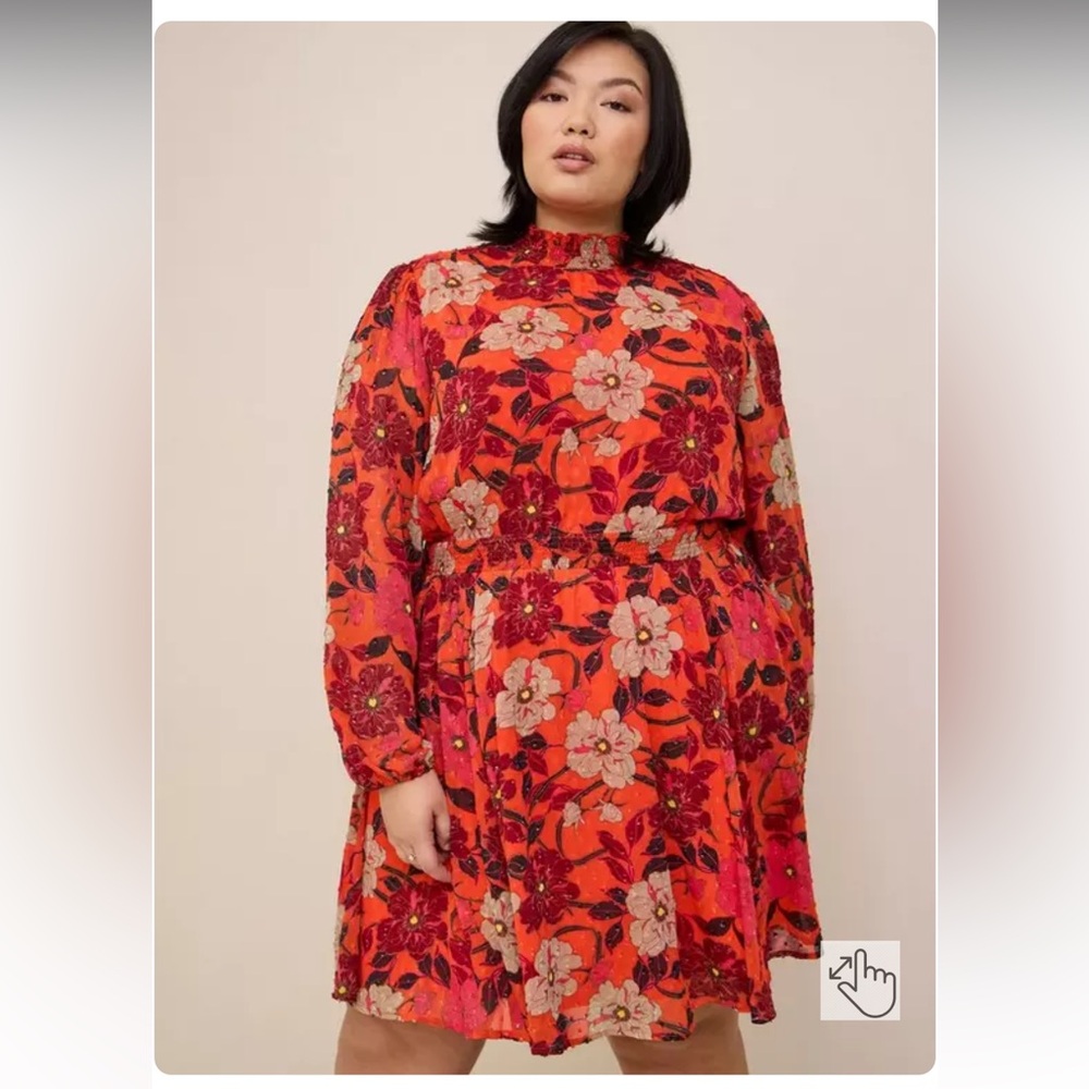 Torrid Mini Clip Dot Floral Blouson Sleeve Dress - Size 3 NWT